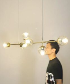 đèn chùm trang trí 6 bóng chao thủy tinh tròn hiện đại