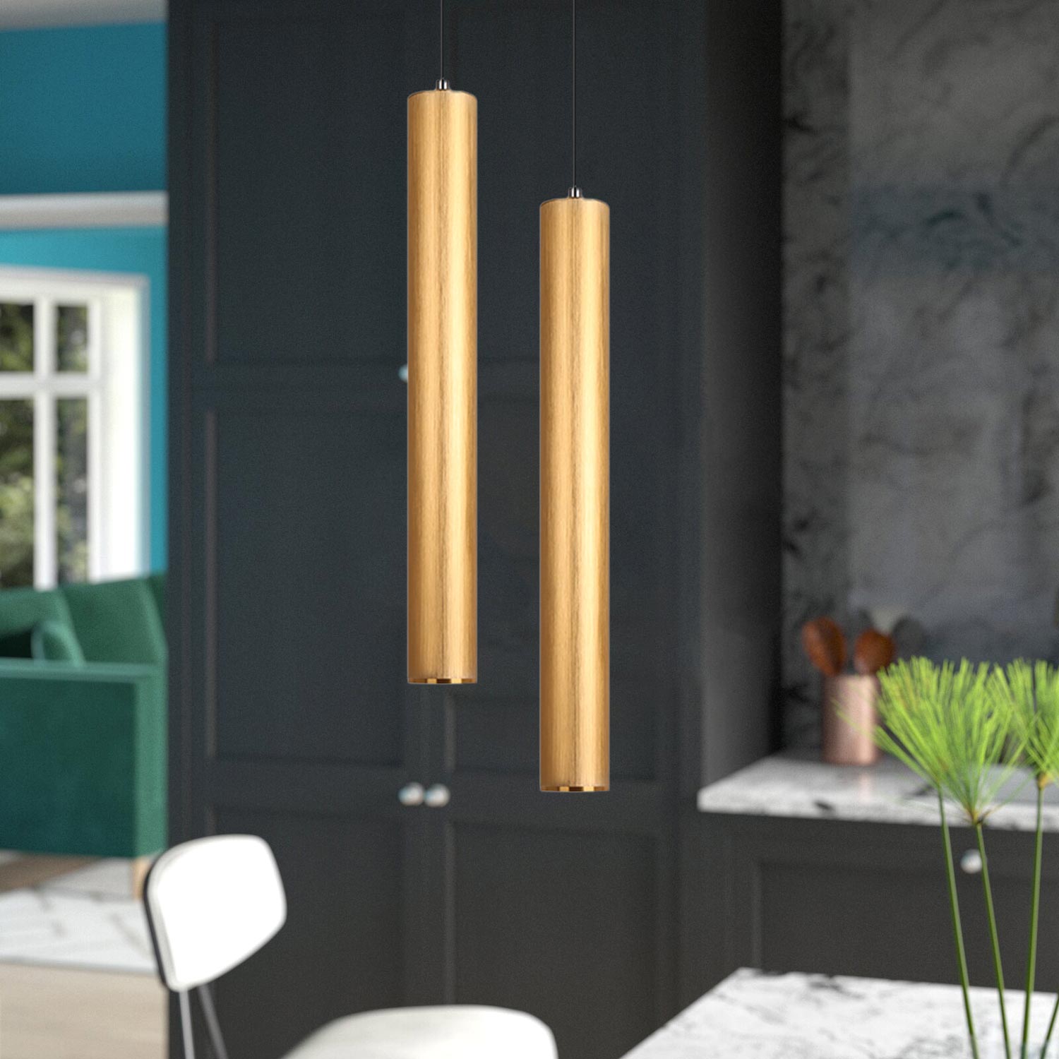 Đèn thả Ống bơ kim loại xi vàng cao cấp TLCN142