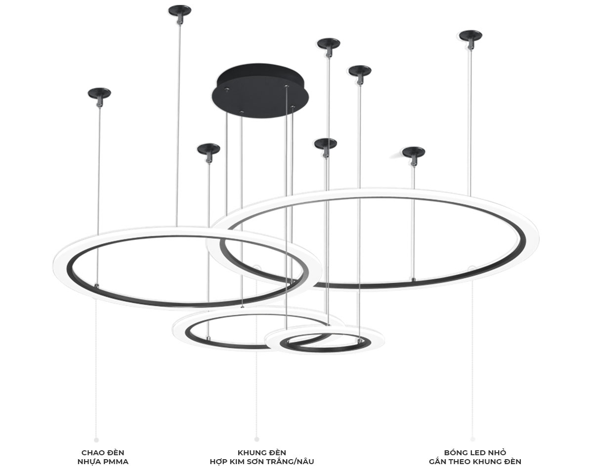 Đèn thả trang trí hiện đại 4 vòng tròn