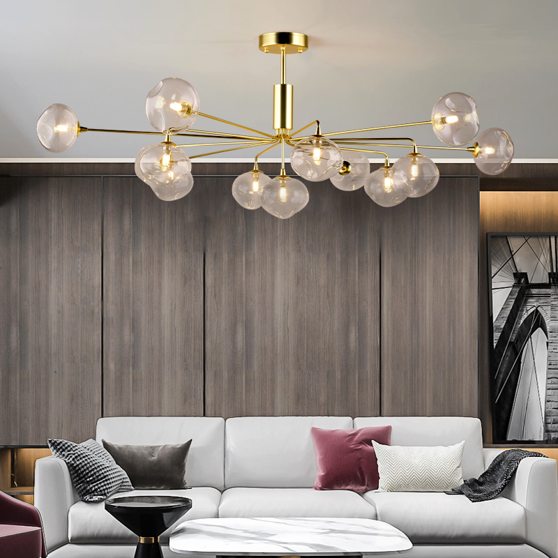 Đèn chùm đồng chụp thủy tinh hiện đại VR21990