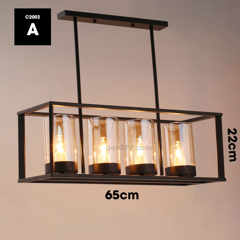 Đèn thả trang trí công nghiệp C2001 | Khung sắt 4 bóng