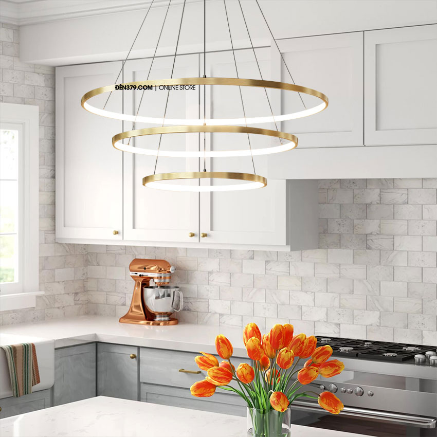 Đèn thả LED trang trí 3 vòng xi vàng cao cấp D3031