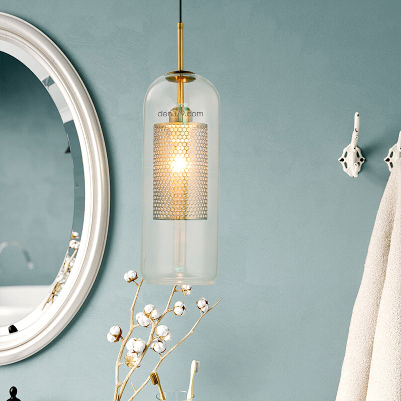 Đèn thả thủy tinh trang trí lưới hợp kim mạ đồng D3060