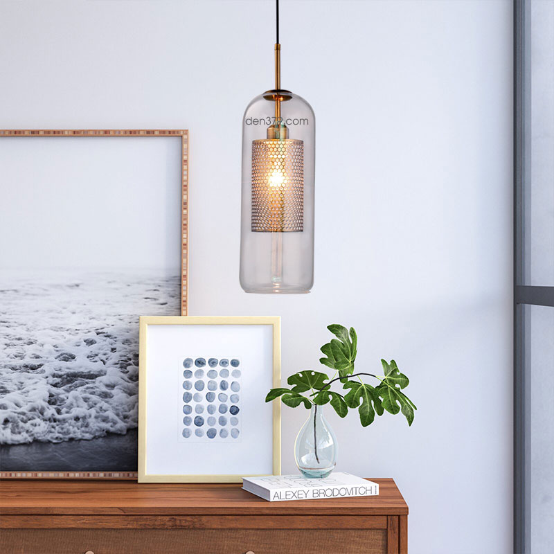 Đèn thả thủy tinh trang trí lưới hợp kim mạ đồng D3060