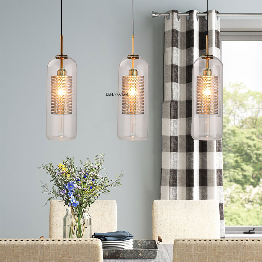 Đèn thả thủy tinh trang trí lưới hợp kim mạ đồng D3060