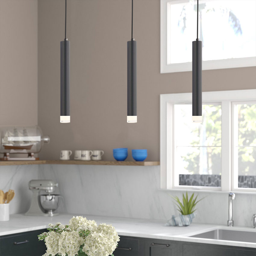 Đèn thả LED trang trí ống kim loại màu đen D3069