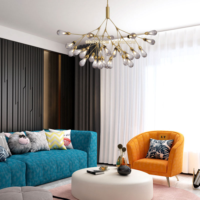 Đèn chùm thủy tinh khói trang trí 27 bóng D3109