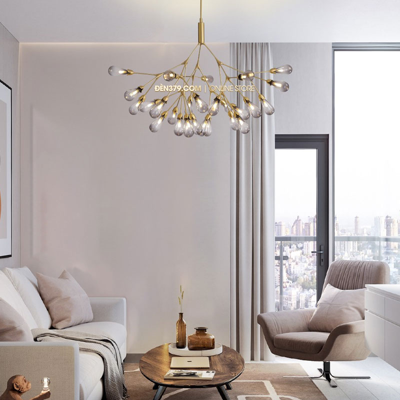 Đèn chùm thủy tinh khói trang trí 27 bóng D3109