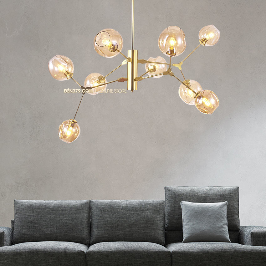 Đèn thả trang trí thủy tinh thân vàng S235