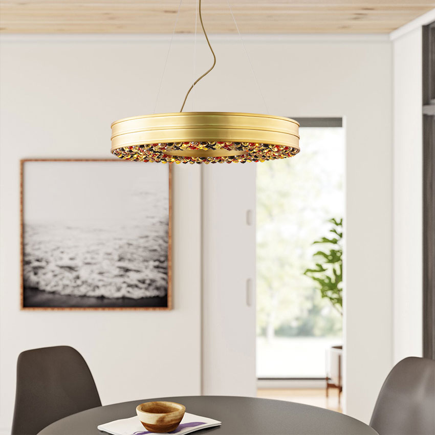 Đèn thả bàn ăn khung đồng hạt pha lê nhiều màu D3043