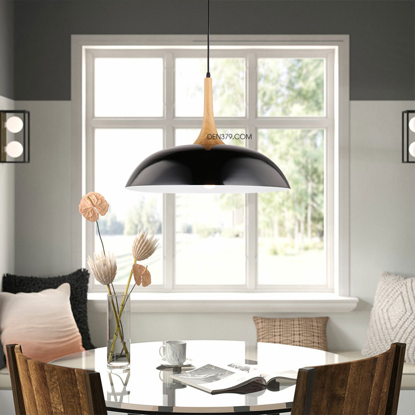 Đèn thả trang trí chụp hợp kim chuôi gỗ cao cấp D3056