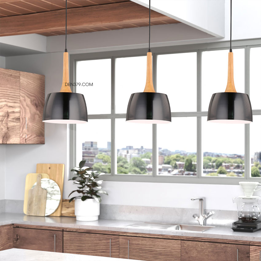 Đèn thả trang trí chụp hợp kim chuôi gỗ cao cấp D3056