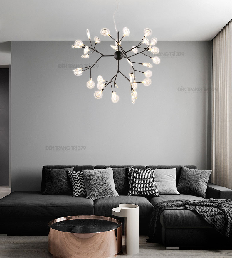 Đèn thả Hera thân đen lá trong 36 lá S370