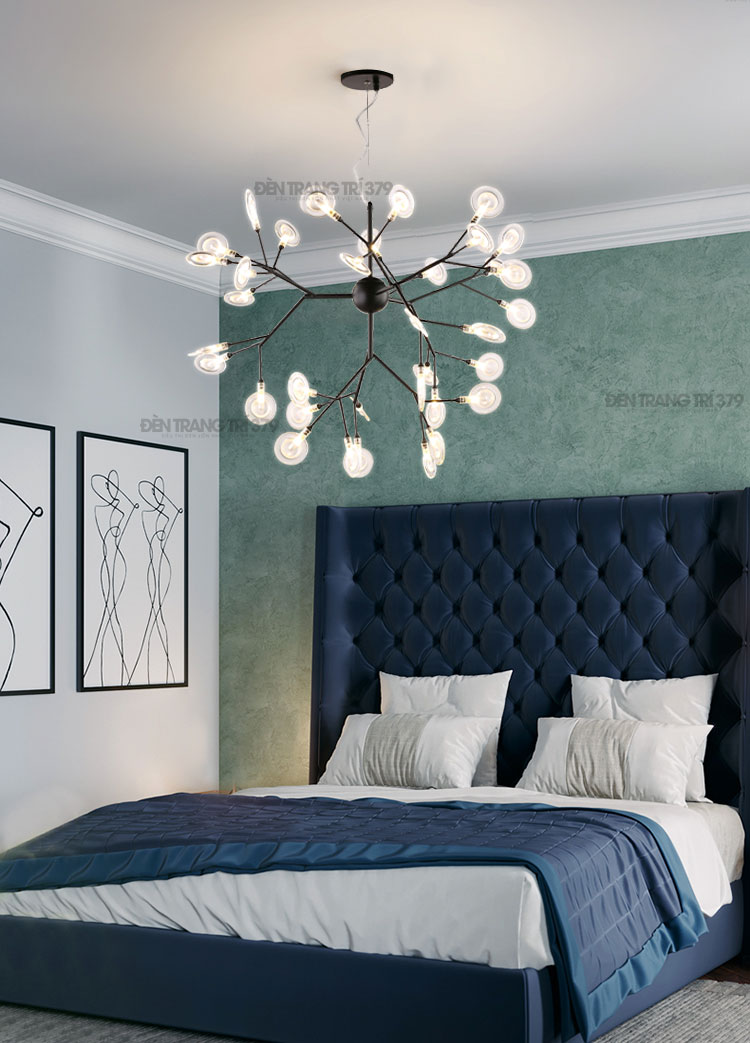 Đèn thả Hera thân đen lá trong 36 lá S370