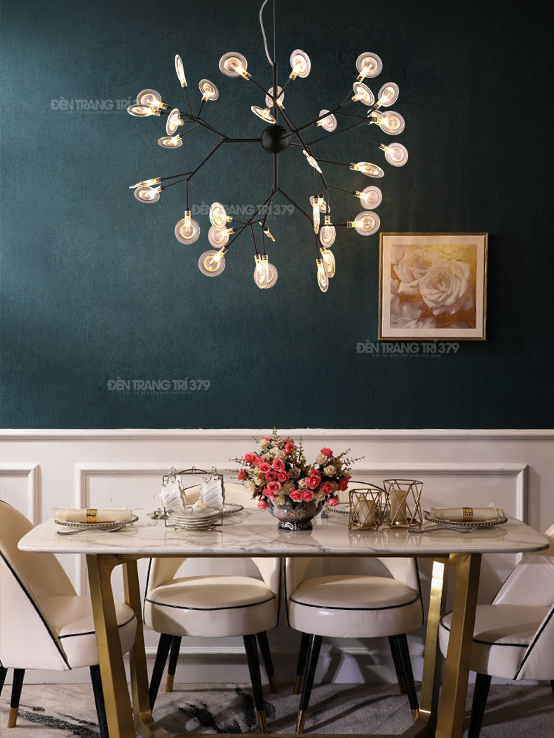 Đèn thả Hera thân đen lá trong 36 lá S370