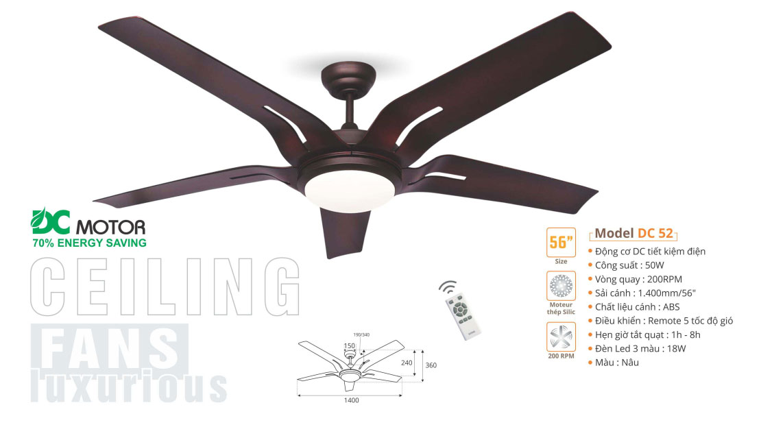 Đèn quạt trần trang trí SINWA DC52