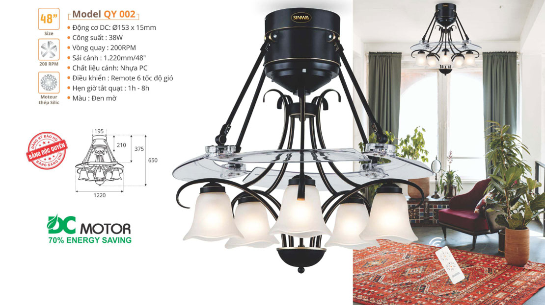 Đèn quạt trần trang trí SINWA QY002
