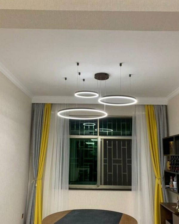 đèn thả led 4 vòng tròn xi vàng hiện đại