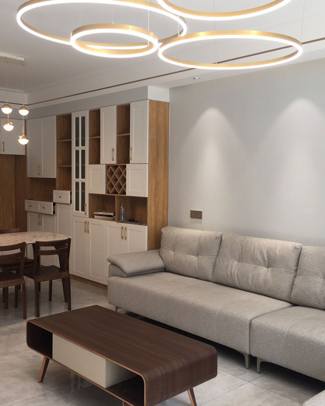 đèn thả led 4 vòng tròn xi vàng hiện đại