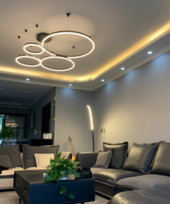 đèn thả led 4 vòng tròn xi vàng hiện đại