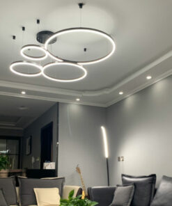 đèn thả led 4 vòng tròn xi vàng hiện đại