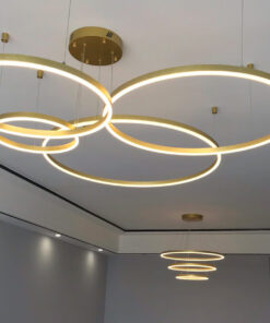 đèn thả led 4 vòng tròn xi vàng hiện đại