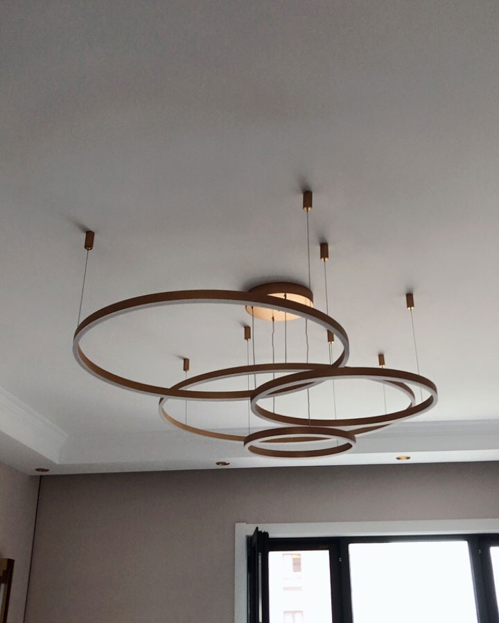đèn thả led 4 vòng tròn xi vàng hiện đại
