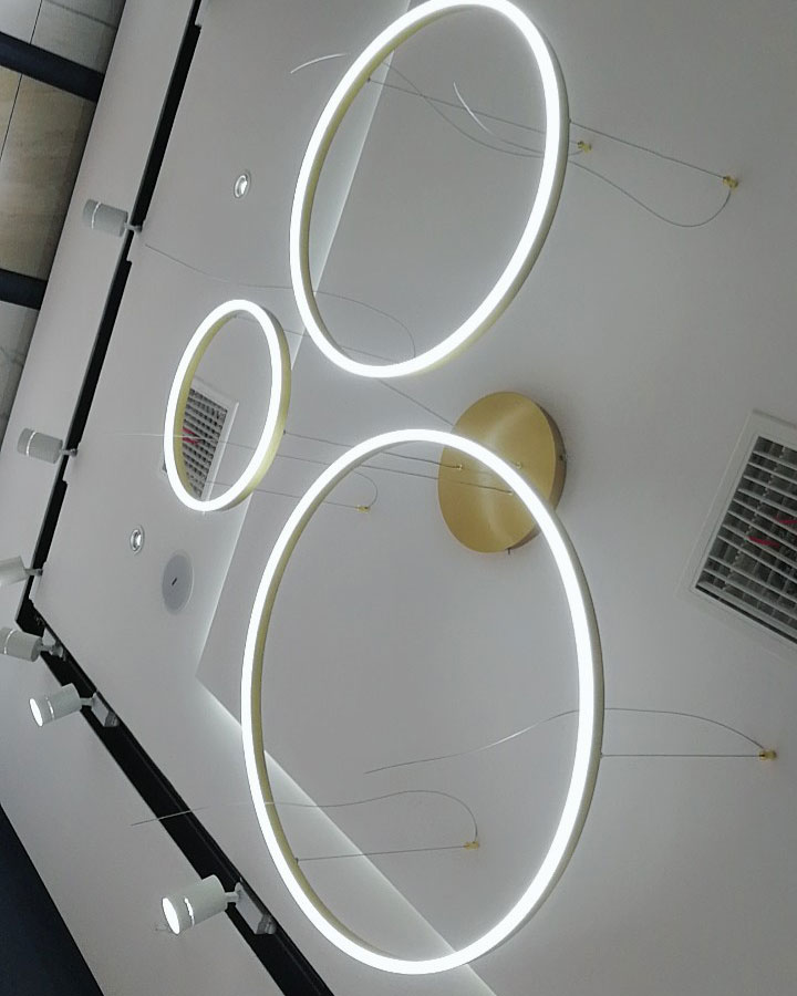 đèn thả led 4 vòng tròn xi vàng hiện đại