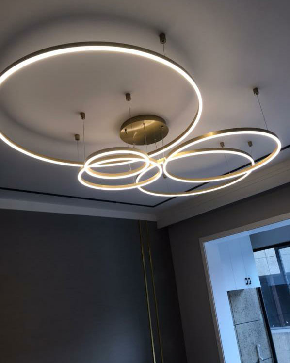 đèn thả led 4 vòng tròn xi vàng hiện đại
