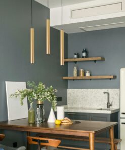 Đèn thả trang trí Ống Bơ - Ống tre trúc kim loại sơn vàng bóng LT411