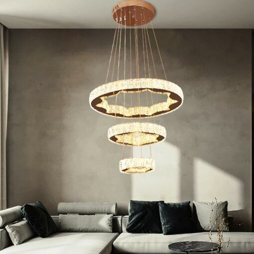 Đèn thả LED 3 vòng tròn pha lê