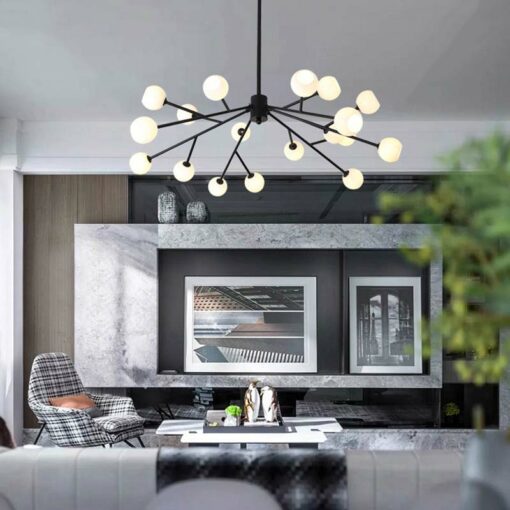 đèn chùm trang trí 18 bóng thủy tinh hiện đại