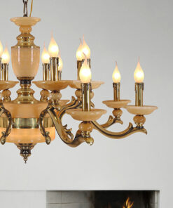 Đèn chùm đồng chao đá Tân cổ điển 16 tay