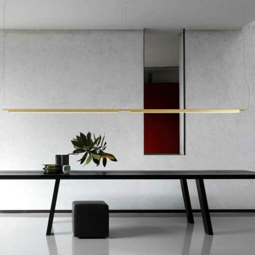 Đèn thả thanh ngang vàng đồng hiện đại trang trí bàn ăn L12274