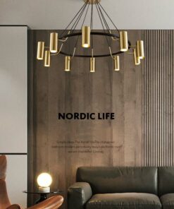 Đèn chùm trang trí Ống kim loại xi vàng bóng cao cấp