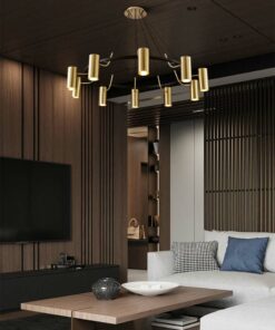 Đèn chùm trang trí Ống kim loại xi vàng bóng cao cấp