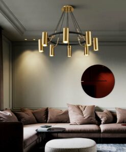 Đèn chùm trang trí Ống kim loại xi vàng bóng cao cấp