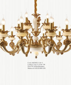 đèn chùm đồng chao đá ngọc cao cấp cổ điển bóng nến 15 tay