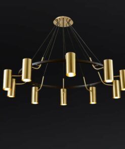 Đèn chùm trang trí Ống kim loại xi vàng bóng cao cấp