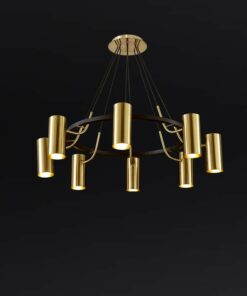 Đèn chùm trang trí Ống kim loại xi vàng bóng cao cấp