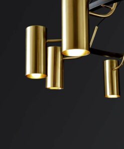 Đèn chùm trang trí Ống kim loại xi vàng bóng cao cấp