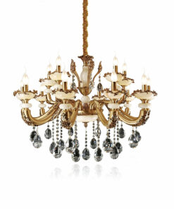 đèn chùm đồng chao đá ngọc bóng nến hạt pha lê cổ điển cao cấp 15 tay