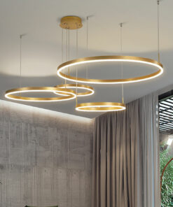 đèn thả led 4 vòng tròn xi vàng hiện đại
