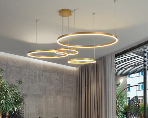 đèn thả led 4 vòng tròn xi vàng hiện đại