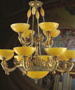 Đèn chùm đồng chao đá cổ điển 12 tay