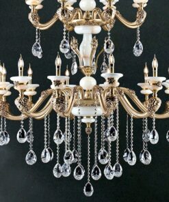 Đèn chùm đồng chao Đá Ngọc cao cấp 3 tầng