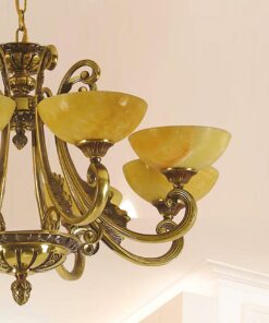 Đèn chùm đồng chao đá cổ điển 8 tay
