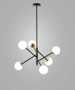 đèn chùm hình học chao thủy tinh tròn 6 bóng