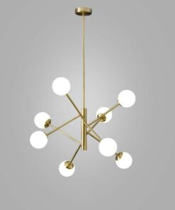 đèn chùm hình học chao thủy tinh tròn 8 bóng