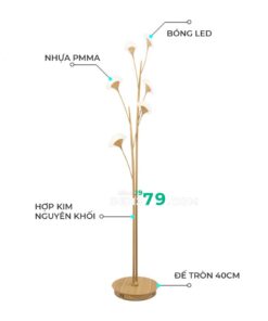 Đèn cây đứng trang trí cao cấp Lá Ngân Hạnh KD50086/6Y trang trí phòng khách, phòng ngủ, đọc sách